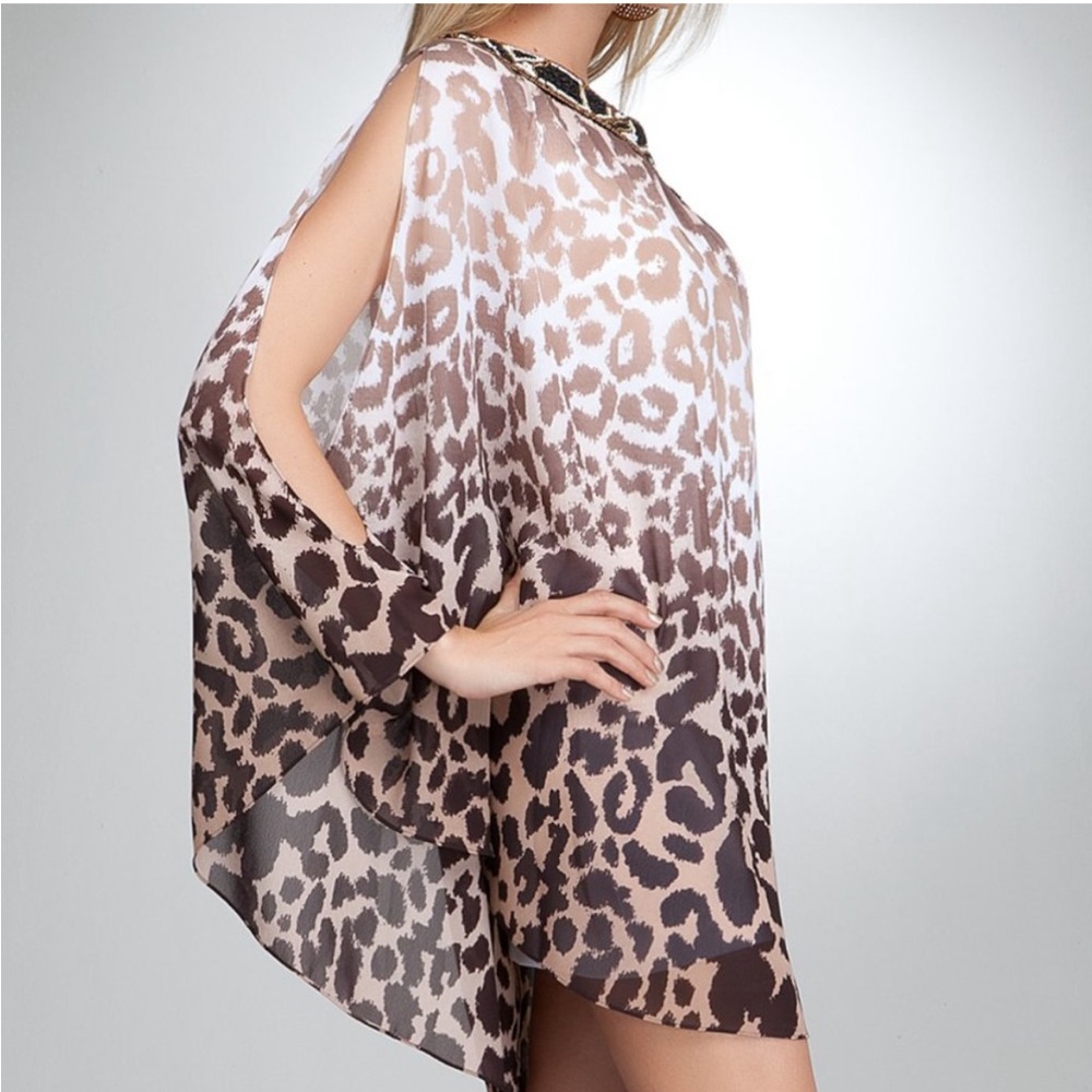 Bebe one shoulder beaded print dress - Sz SMALL